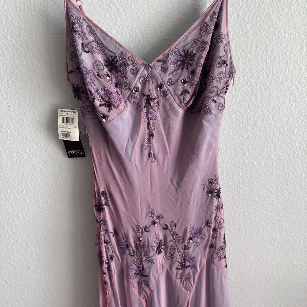 NWT VTG Adrianna Papell Purple/Teal Y2K Fairy Mermaid Silk Beaded Dress Sz 14 - Picture 2 of 15